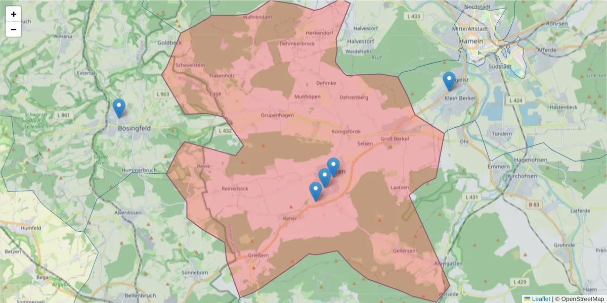 Karte des Postleitzahlen Bereichs  und der umliegenden Postleitzahlen in Deutschland