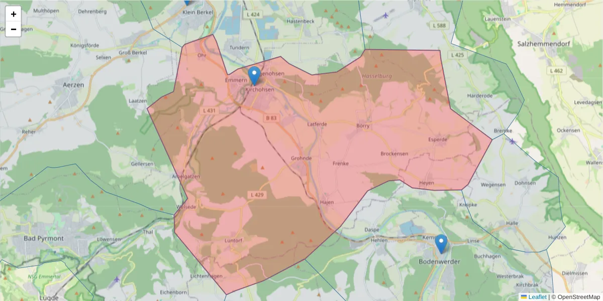 Karte des Postleitzahlen Bereichs  und der umliegenden Postleitzahlen in Deutschland