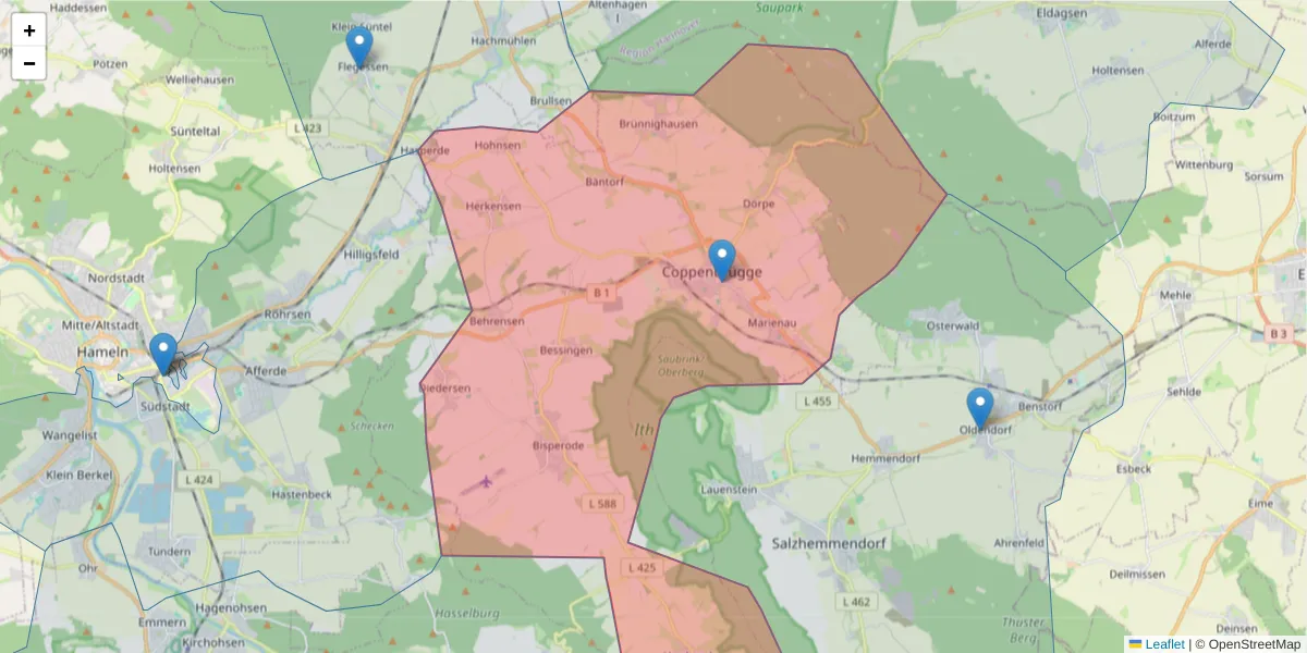 Karte des Postleitzahlen Bereichs  und der umliegenden Postleitzahlen in Deutschland