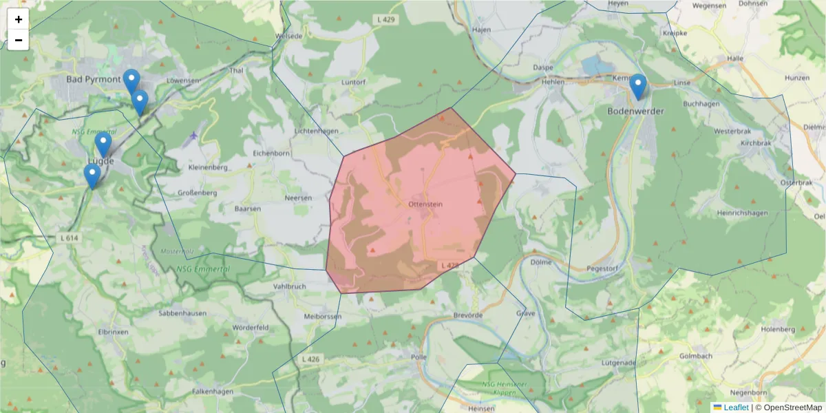 Karte des Postleitzahlen Bereichs  und der umliegenden Postleitzahlen in Deutschland