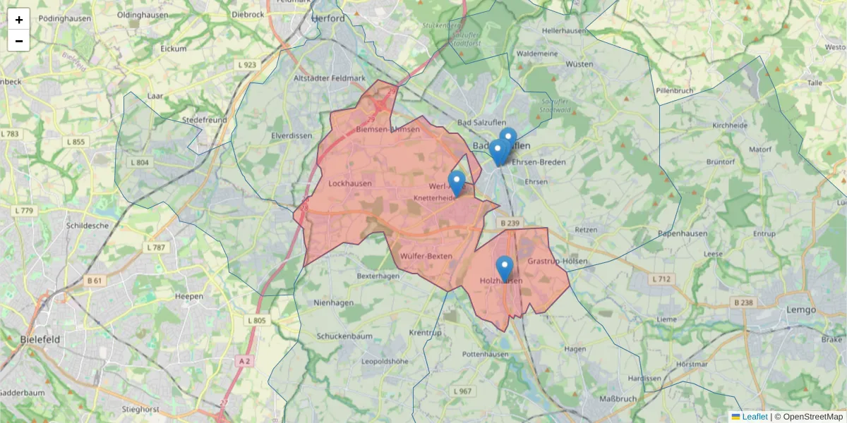 Karte des Postleitzahlen Bereichs  und der umliegenden Postleitzahlen in Deutschland