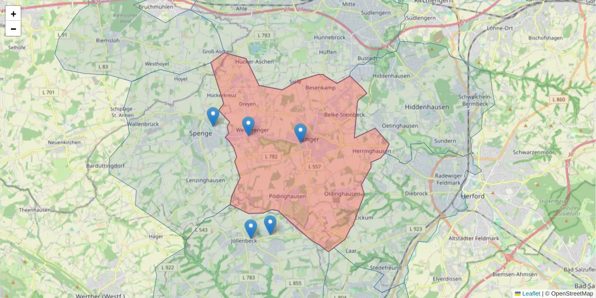 Karte des Postleitzahlen Bereichs  und der umliegenden Postleitzahlen in Deutschland