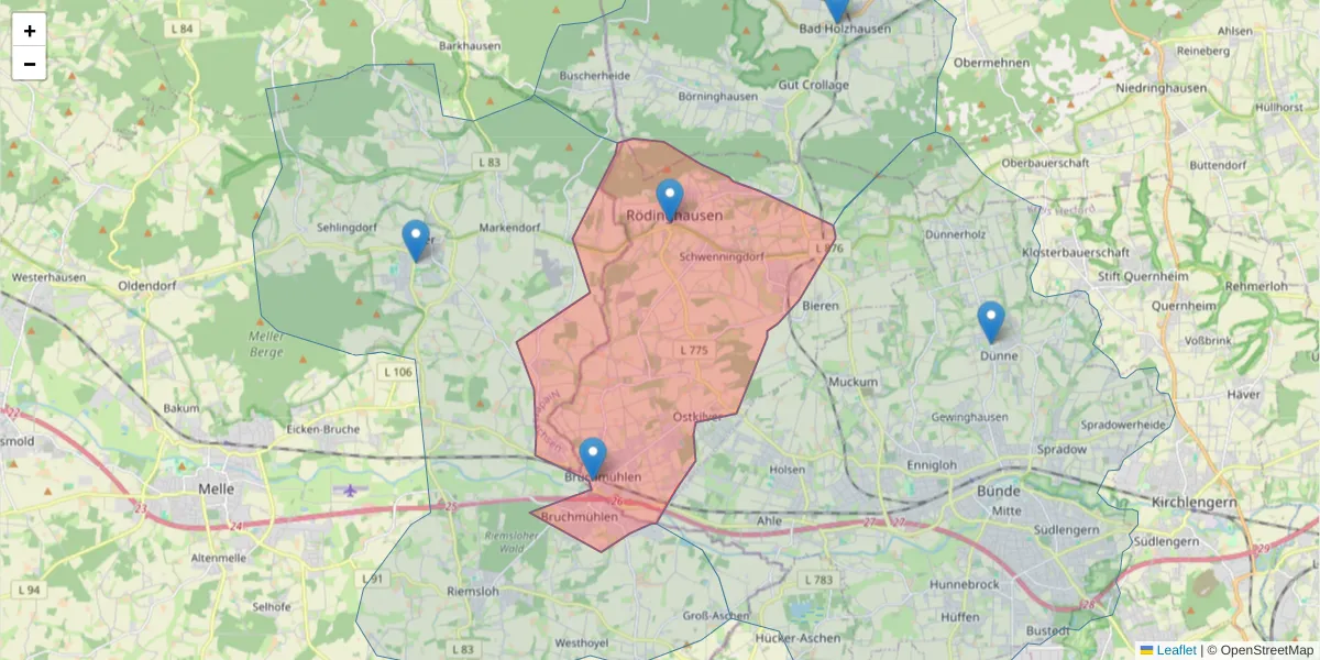 Karte des Postleitzahlen Bereichs  und der umliegenden Postleitzahlen in Deutschland