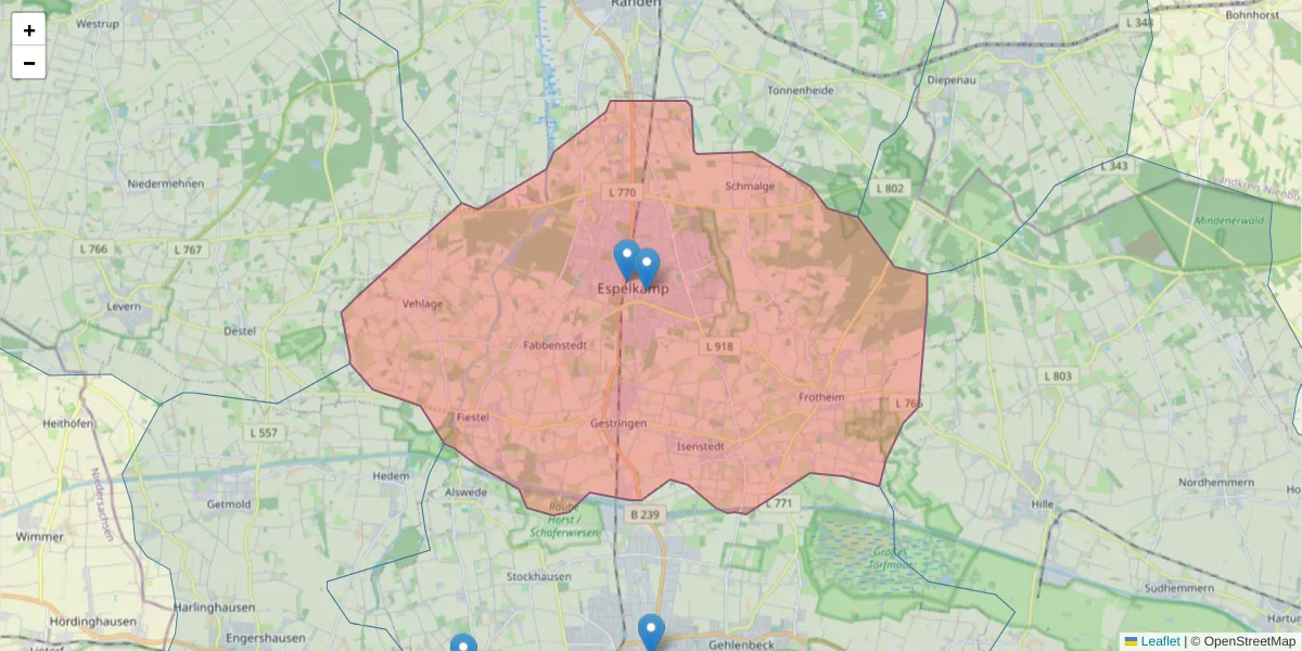 Karte des Postleitzahlen Bereichs  und der umliegenden Postleitzahlen in Deutschland