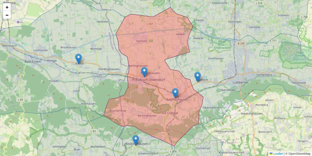 Karte des Postleitzahlen Bereichs  und der umliegenden Postleitzahlen in Deutschland