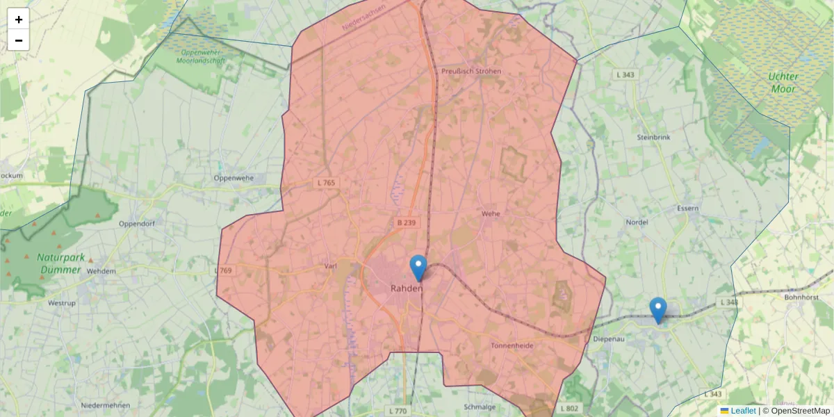 Karte des Postleitzahlen Bereichs  und der umliegenden Postleitzahlen in Deutschland
