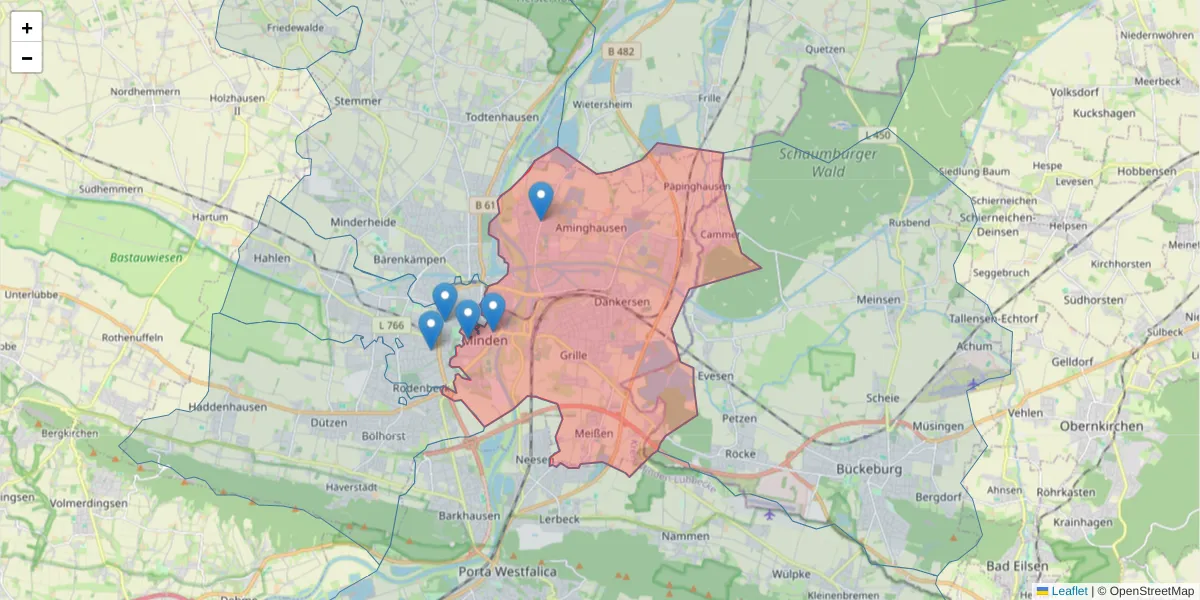 Karte des Postleitzahlen Bereichs  und der umliegenden Postleitzahlen in Deutschland