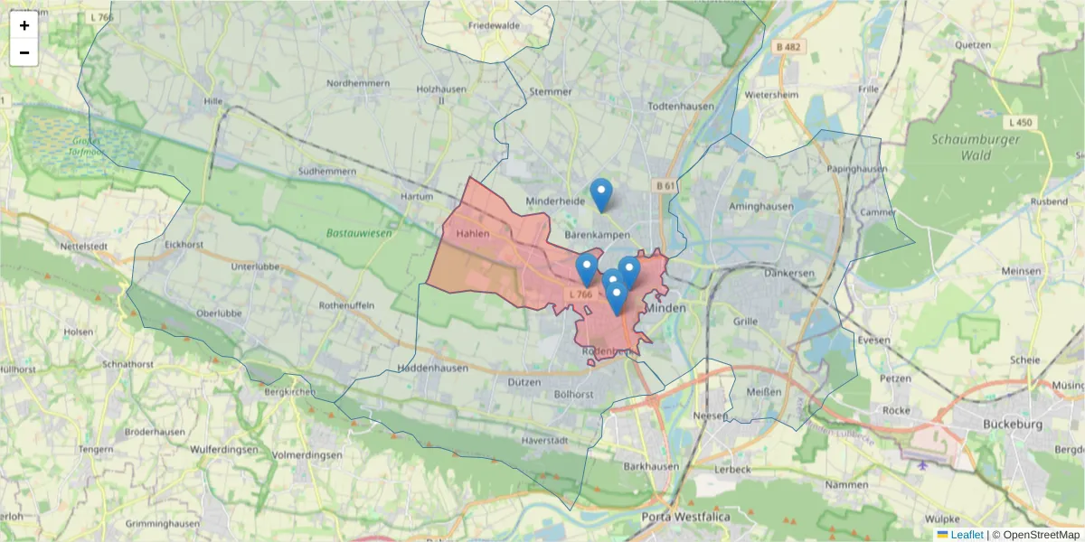 Karte des Postleitzahlen Bereichs  und der umliegenden Postleitzahlen in Deutschland