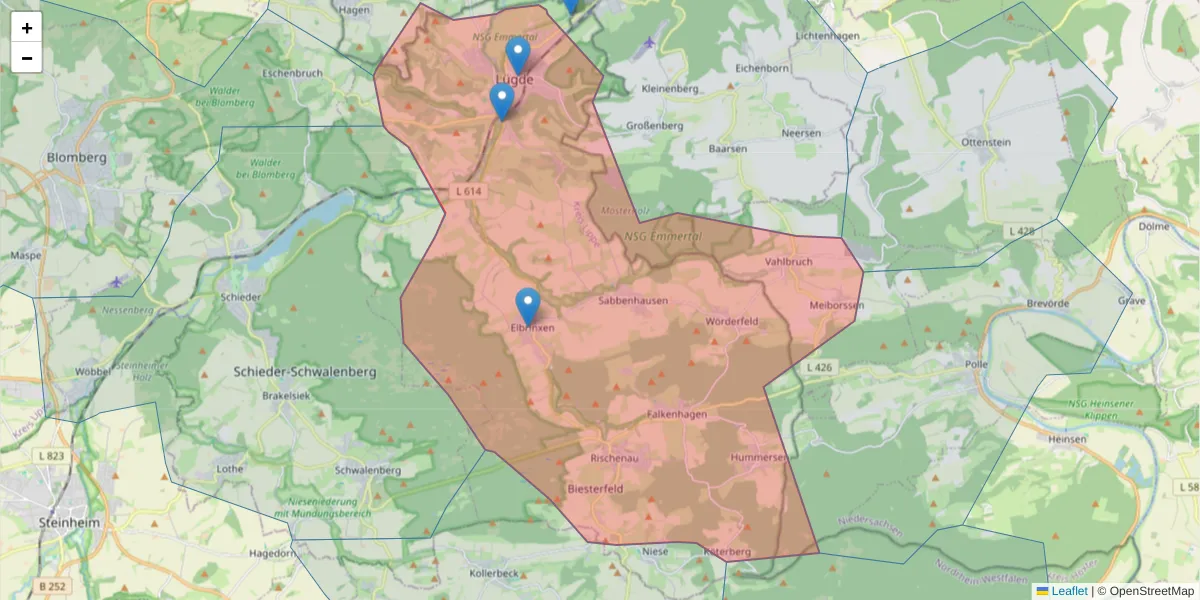 Karte des Postleitzahlen Bereichs  und der umliegenden Postleitzahlen in Deutschland