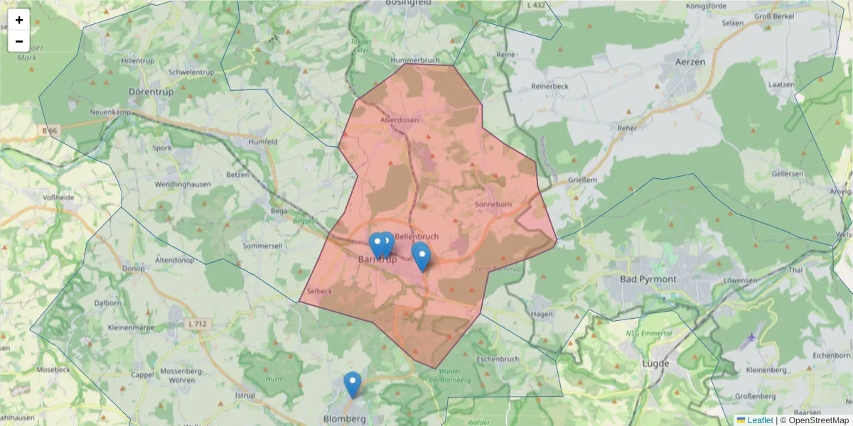 Karte des Postleitzahlen Bereichs  und der umliegenden Postleitzahlen in Deutschland