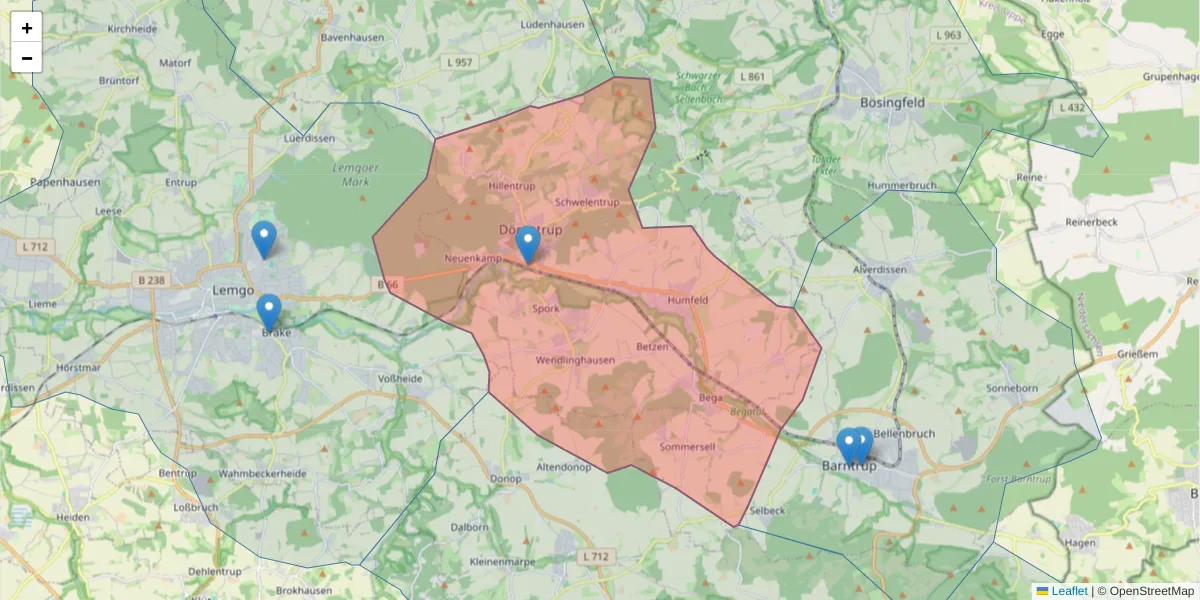 Karte des Postleitzahlen Bereichs  und der umliegenden Postleitzahlen in Deutschland