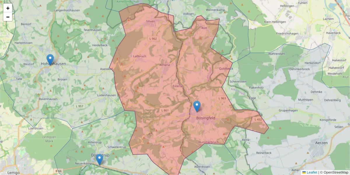 Karte des Postleitzahlen Bereichs  und der umliegenden Postleitzahlen in Deutschland