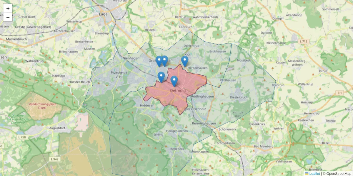 Karte des Postleitzahlen Bereichs  und der umliegenden Postleitzahlen in Deutschland
