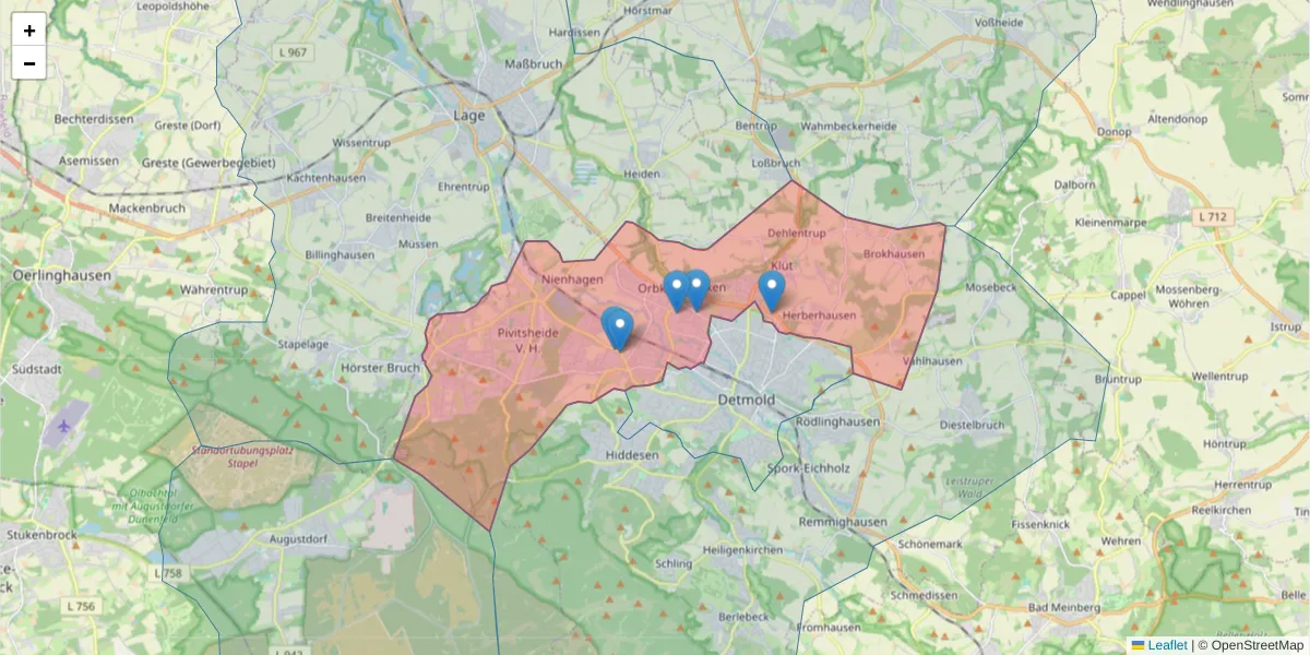 Karte des Postleitzahlen Bereichs  und der umliegenden Postleitzahlen in Deutschland
