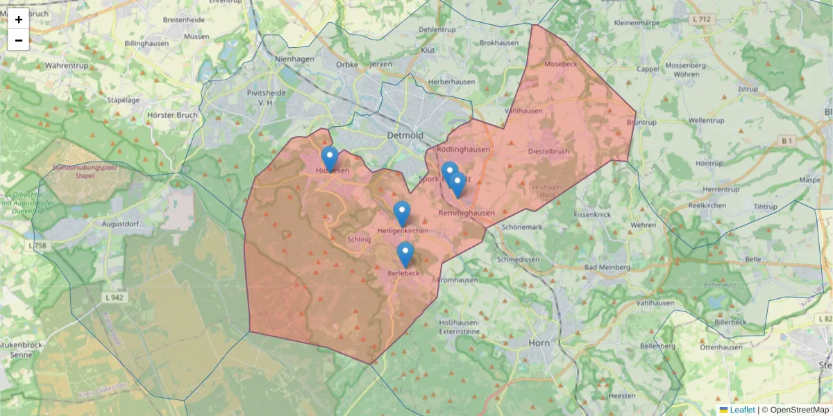 Karte des Postleitzahlen Bereichs  und der umliegenden Postleitzahlen in Deutschland