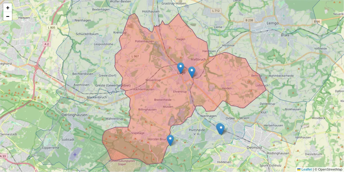 Karte des Postleitzahlen Bereichs  und der umliegenden Postleitzahlen in Deutschland