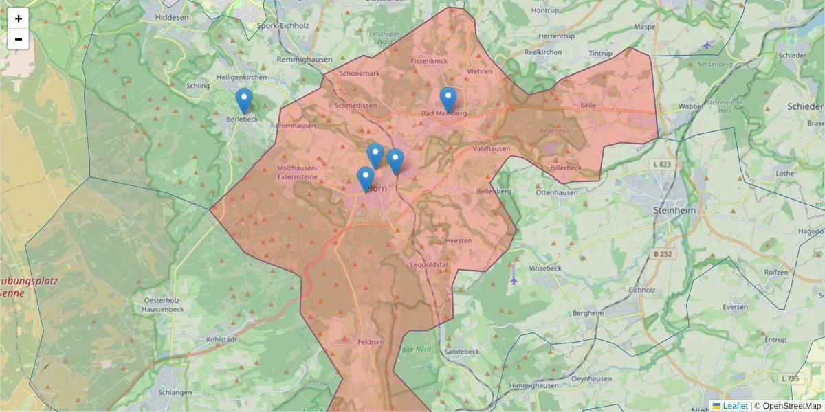 Karte des Postleitzahlen Bereichs  und der umliegenden Postleitzahlen in Deutschland