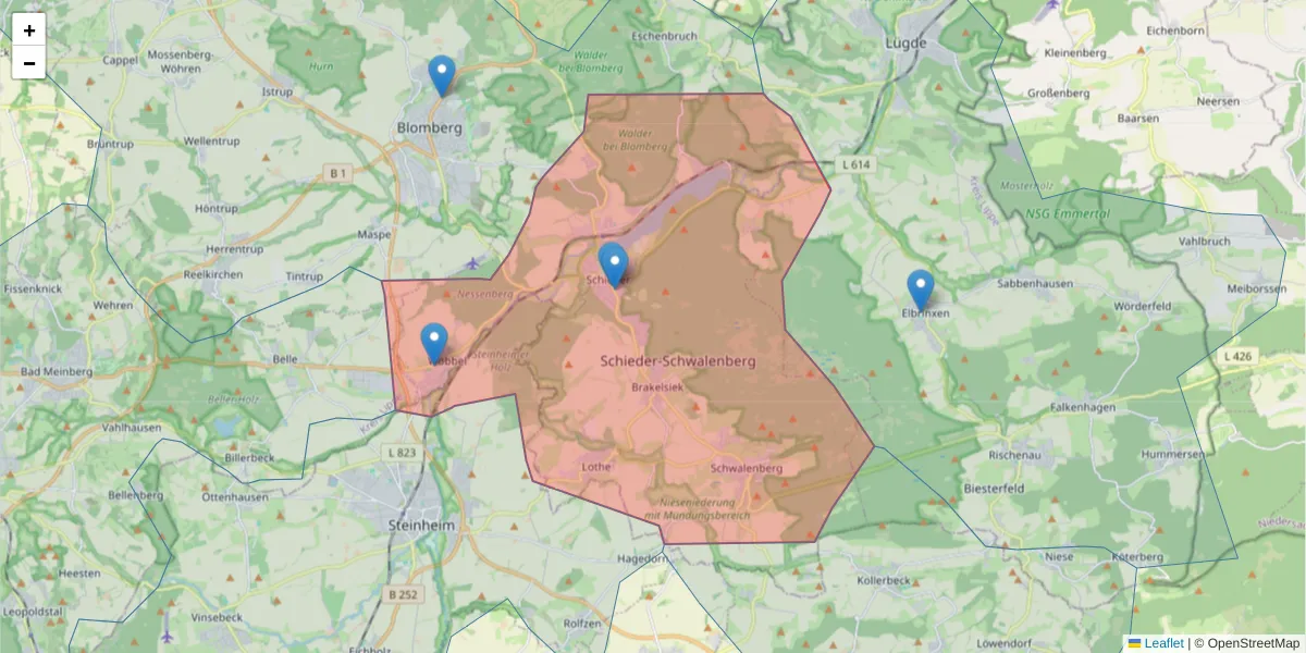 Karte des Postleitzahlen Bereichs  und der umliegenden Postleitzahlen in Deutschland