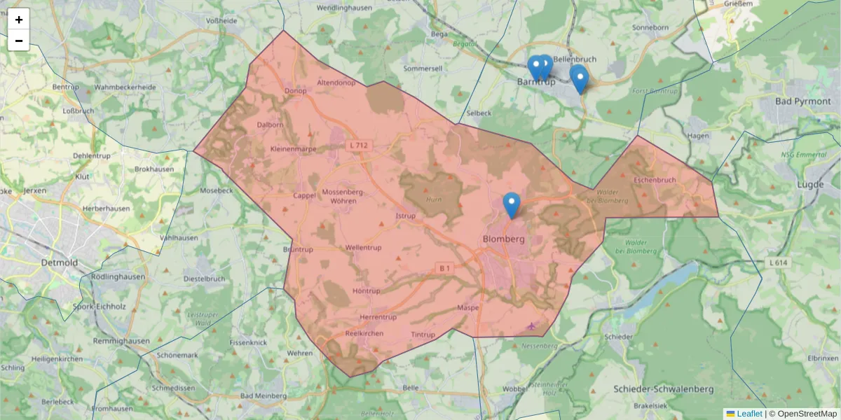 Karte des Postleitzahlen Bereichs  und der umliegenden Postleitzahlen in Deutschland