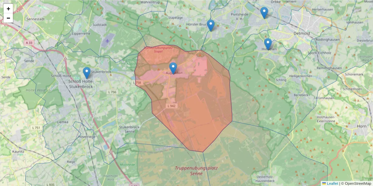 Karte des Postleitzahlen Bereichs  und der umliegenden Postleitzahlen in Deutschland