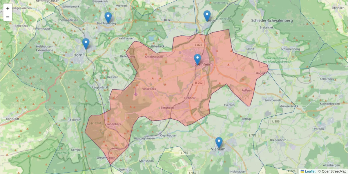 Karte des Postleitzahlen Bereichs  und der umliegenden Postleitzahlen in Deutschland