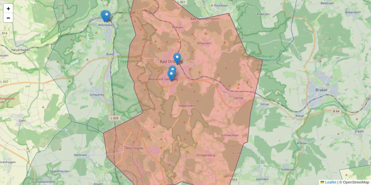 Karte des Postleitzahlen Bereichs  und der umliegenden Postleitzahlen in Deutschland