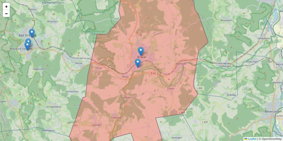 Karte des Postleitzahlen Bereichs  und der umliegenden Postleitzahlen in Deutschland
