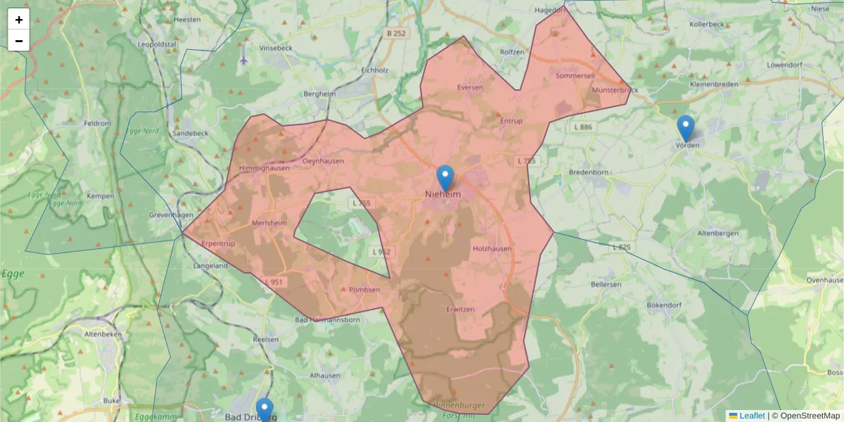 Karte des Postleitzahlen Bereichs  und der umliegenden Postleitzahlen in Deutschland