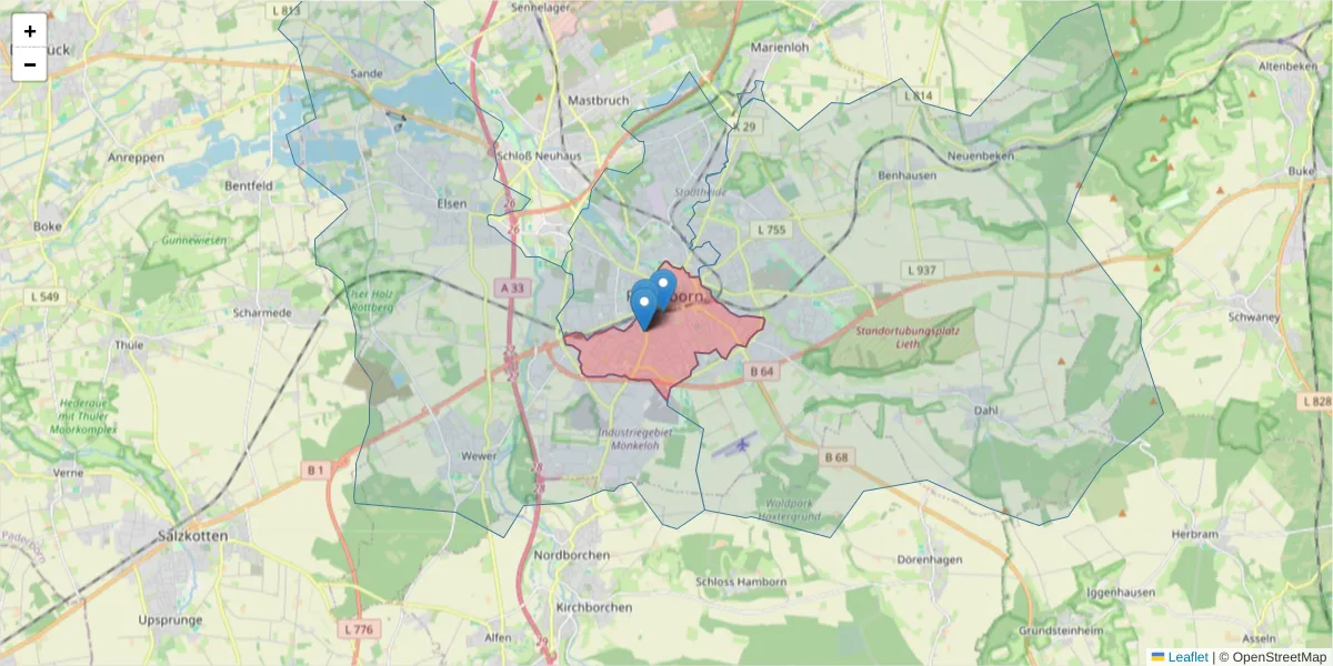 Karte des Postleitzahlen Bereichs  und der umliegenden Postleitzahlen in Deutschland