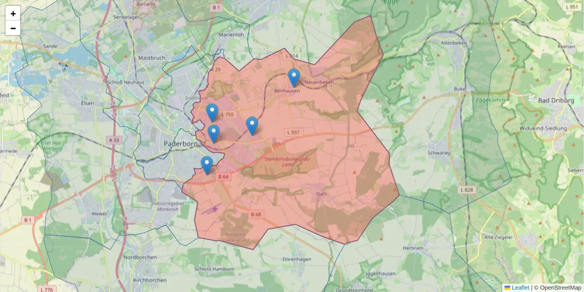Karte des Postleitzahlen Bereichs  und der umliegenden Postleitzahlen in Deutschland