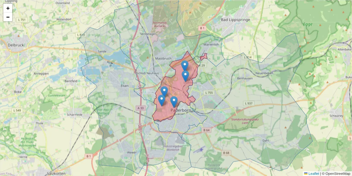 Karte des Postleitzahlen Bereichs  und der umliegenden Postleitzahlen in Deutschland