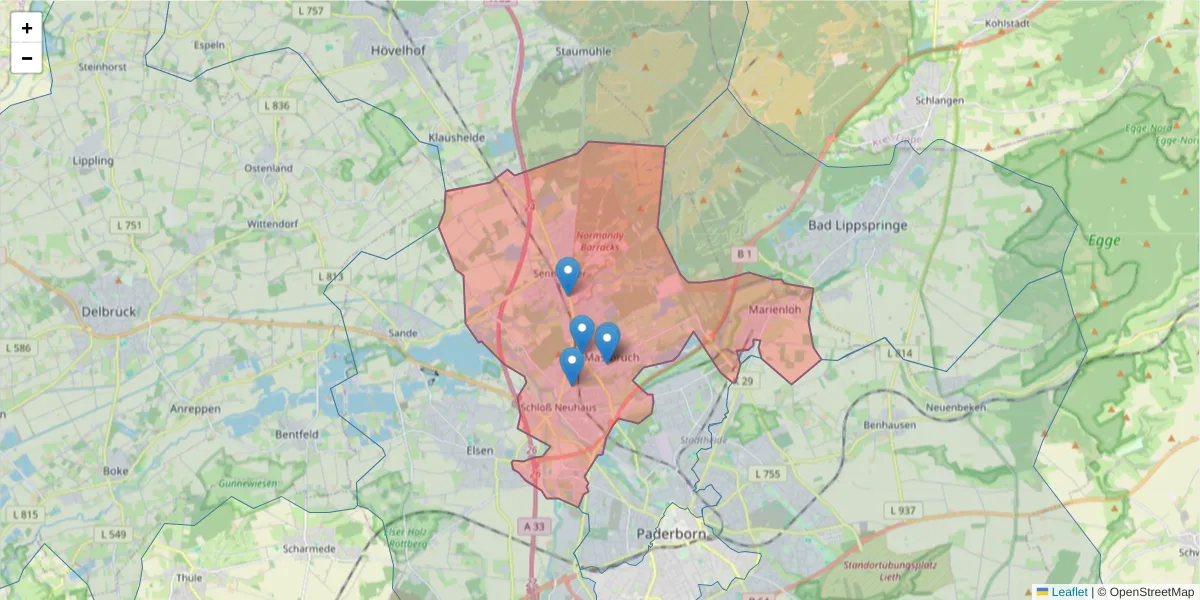 Karte des Postleitzahlen Bereichs  und der umliegenden Postleitzahlen in Deutschland