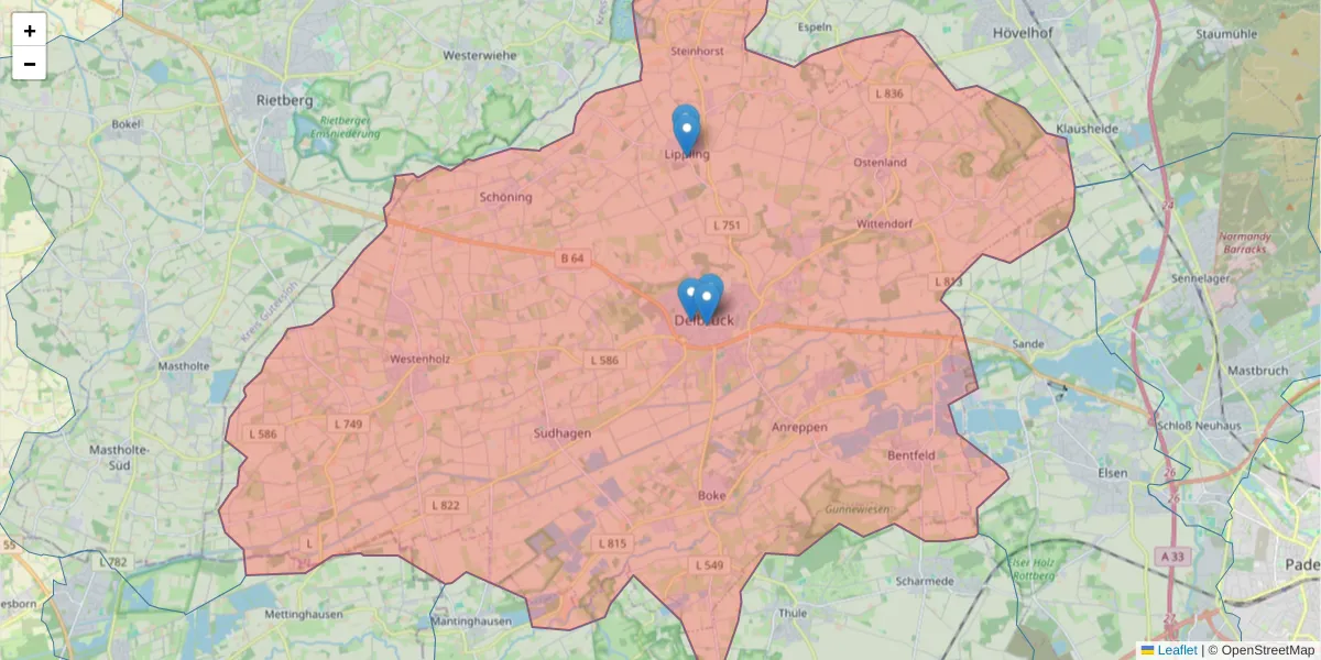 Karte des Postleitzahlen Bereichs  und der umliegenden Postleitzahlen in Deutschland