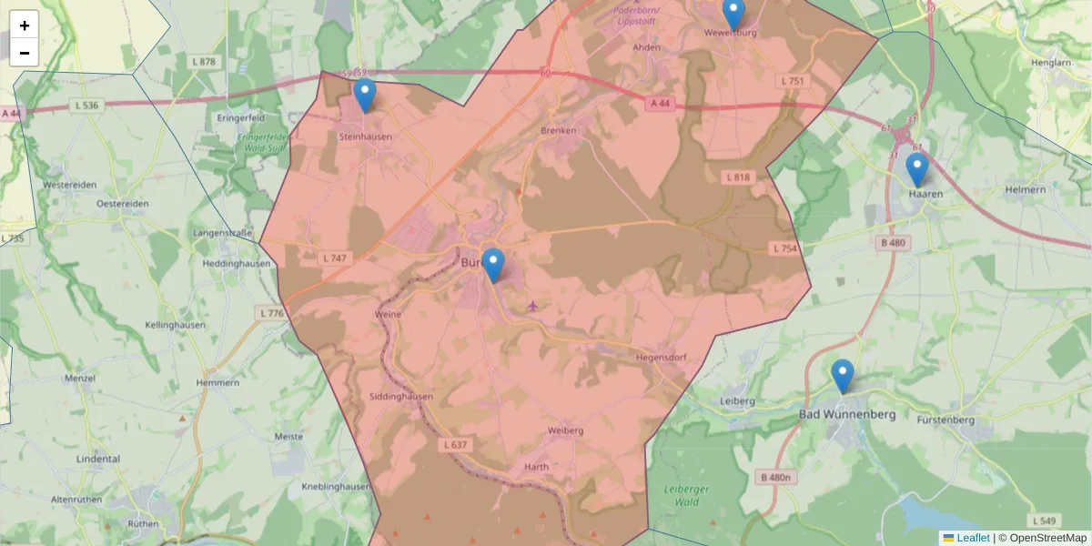 Karte des Postleitzahlen Bereichs  und der umliegenden Postleitzahlen in Deutschland