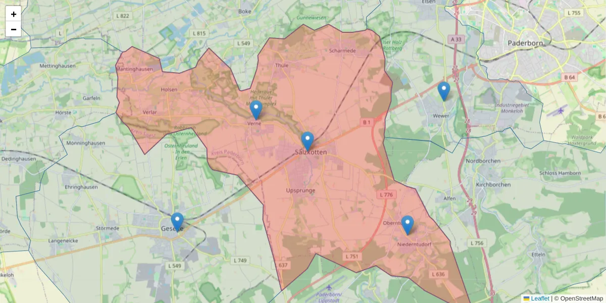 Karte des Postleitzahlen Bereichs  und der umliegenden Postleitzahlen in Deutschland