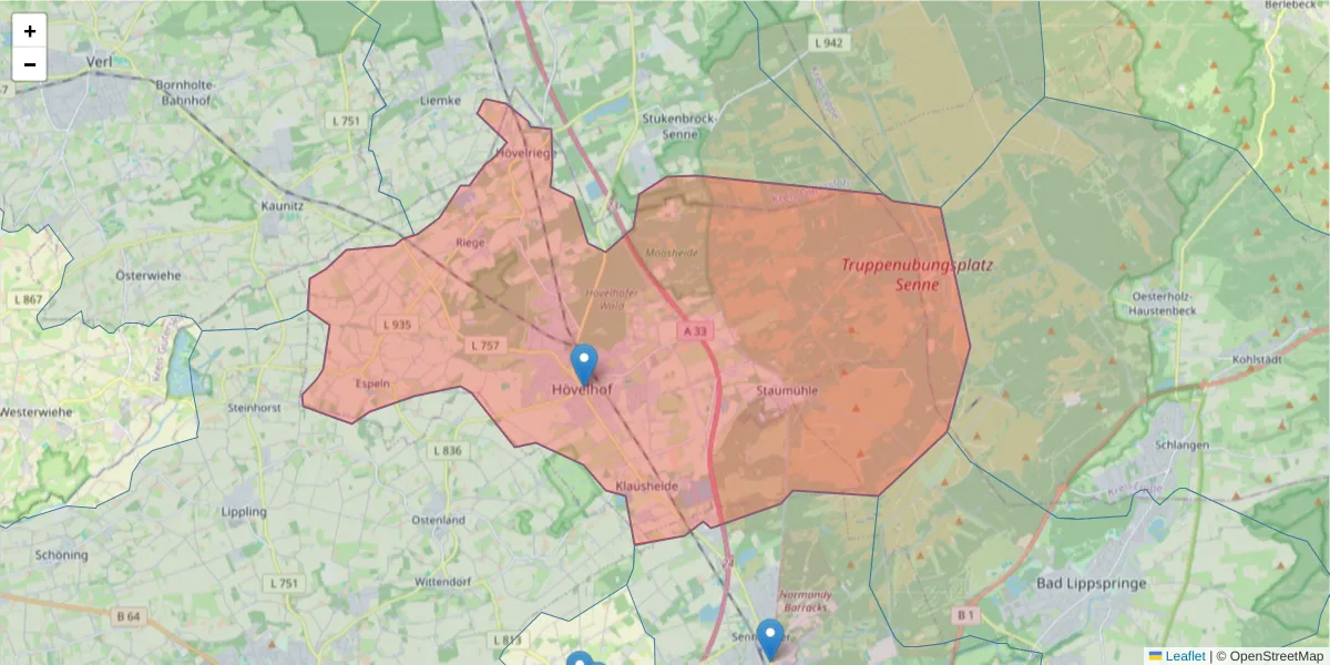 Karte des Postleitzahlen Bereichs  und der umliegenden Postleitzahlen in Deutschland