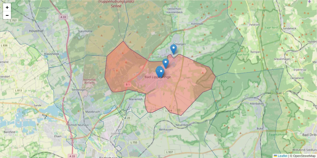 Karte des Postleitzahlen Bereichs  und der umliegenden Postleitzahlen in Deutschland