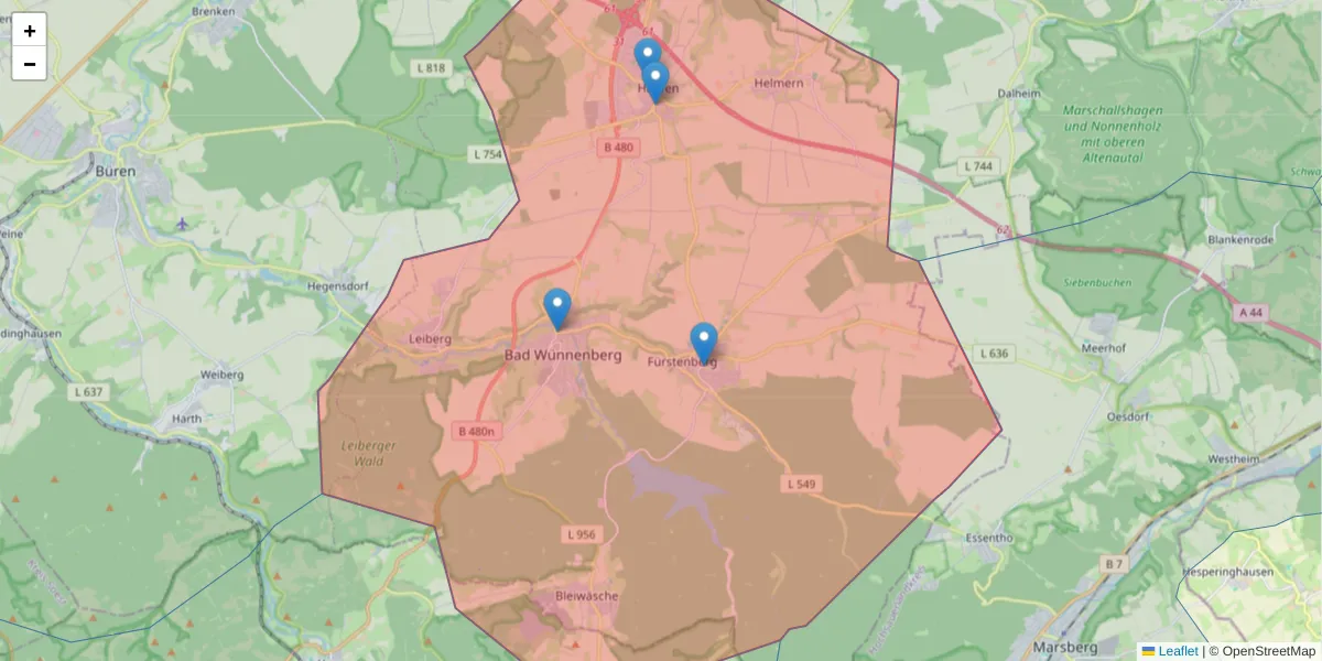 Karte des Postleitzahlen Bereichs  und der umliegenden Postleitzahlen in Deutschland