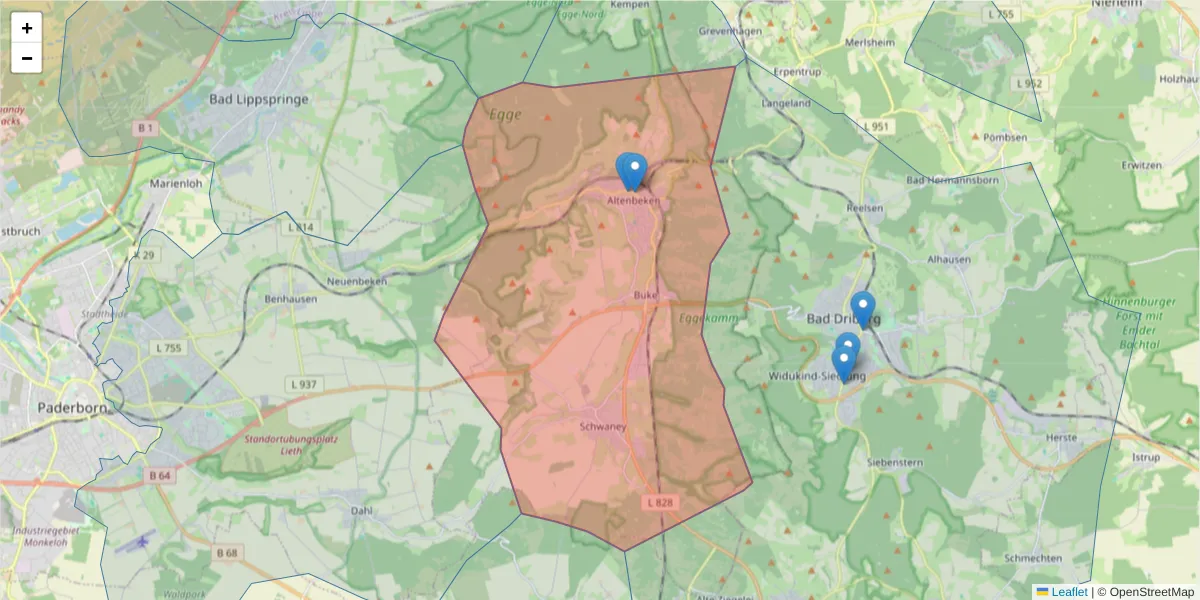 Karte des Postleitzahlen Bereichs  und der umliegenden Postleitzahlen in Deutschland