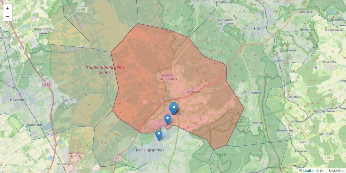 Karte des Postleitzahlen Bereichs  und der umliegenden Postleitzahlen in Deutschland