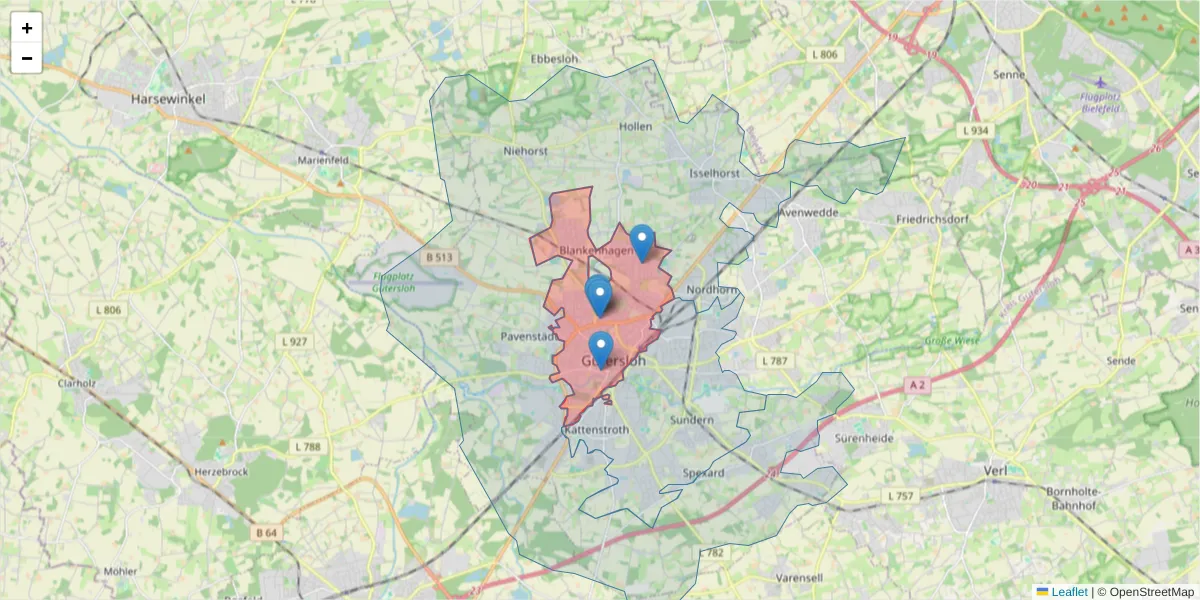 Karte des Postleitzahlen Bereichs  und der umliegenden Postleitzahlen in Deutschland