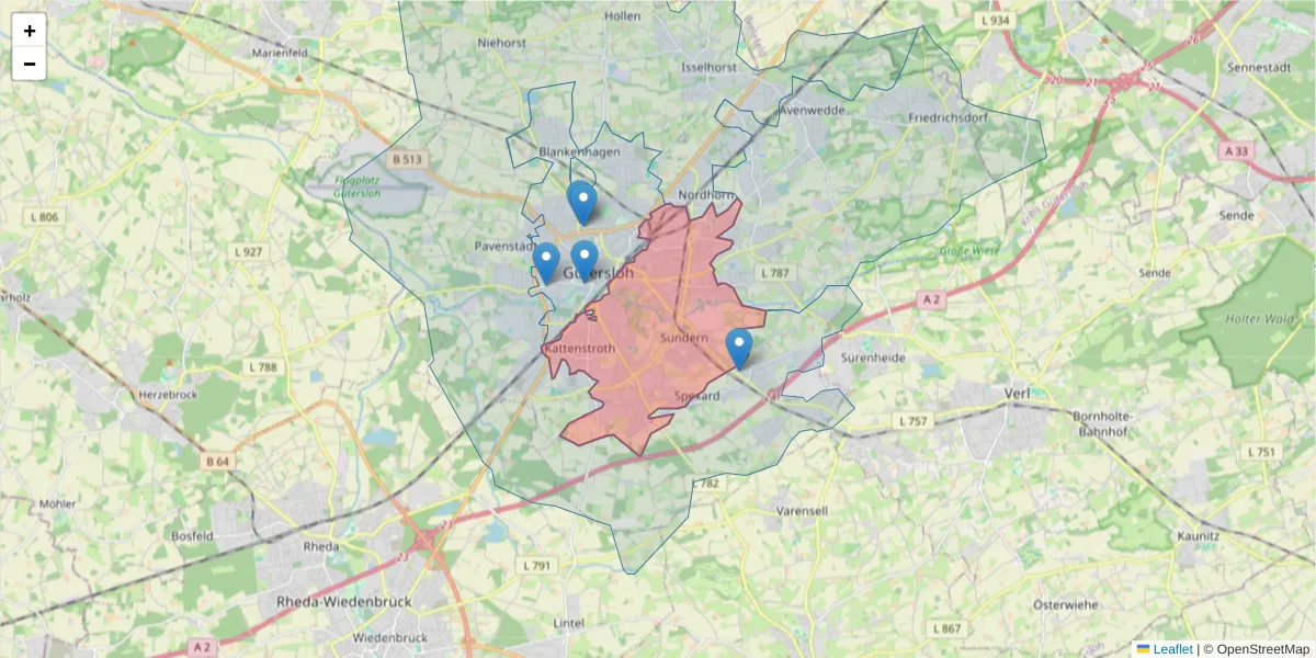 Karte des Postleitzahlen Bereichs  und der umliegenden Postleitzahlen in Deutschland