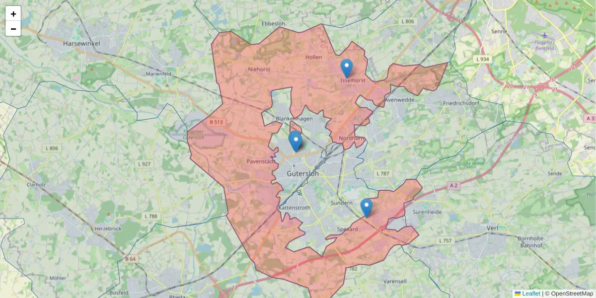 Karte des Postleitzahlen Bereichs  und der umliegenden Postleitzahlen in Deutschland