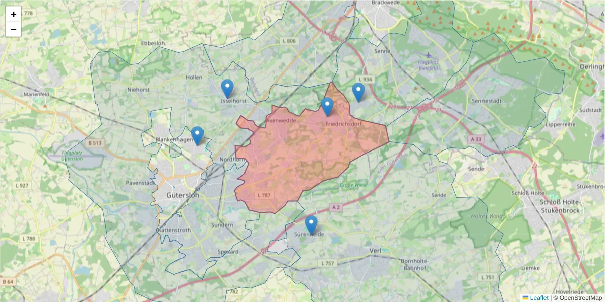 Karte des Postleitzahlen Bereichs  und der umliegenden Postleitzahlen in Deutschland