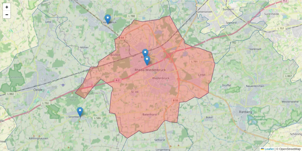 Karte des Postleitzahlen Bereichs  und der umliegenden Postleitzahlen in Deutschland