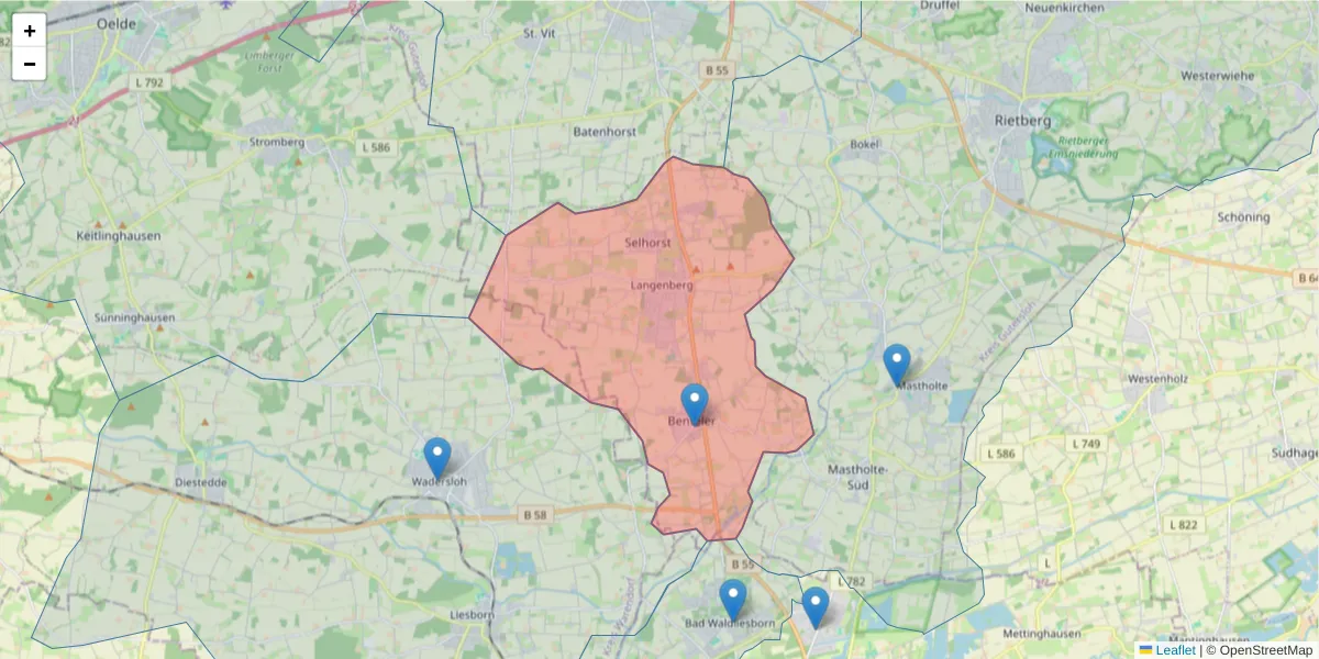 Karte des Postleitzahlen Bereichs  und der umliegenden Postleitzahlen in Deutschland