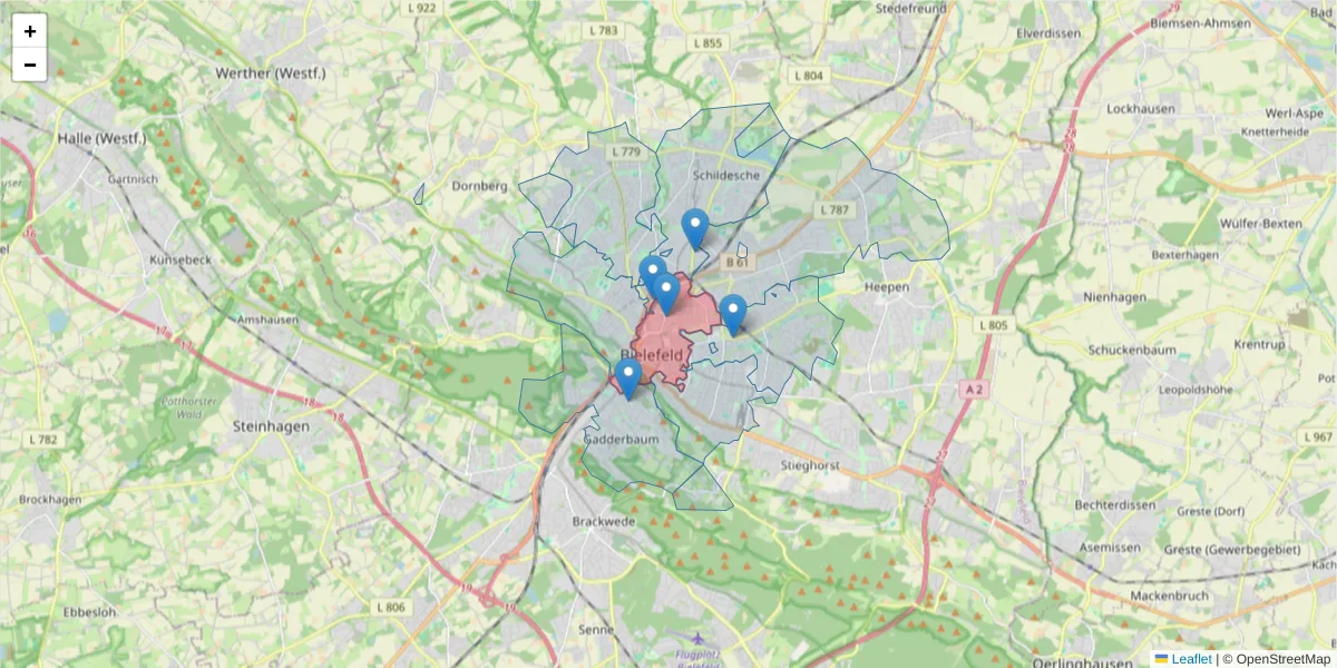 Karte des Postleitzahlen Bereichs  und der umliegenden Postleitzahlen in Deutschland