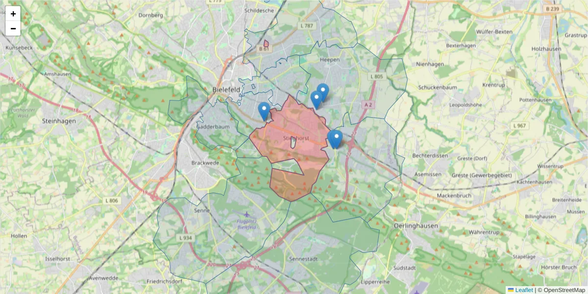 Karte des Postleitzahlen Bereichs  und der umliegenden Postleitzahlen in Deutschland