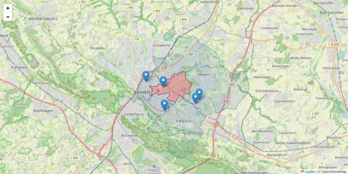 Karte des Postleitzahlen Bereichs  und der umliegenden Postleitzahlen in Deutschland
