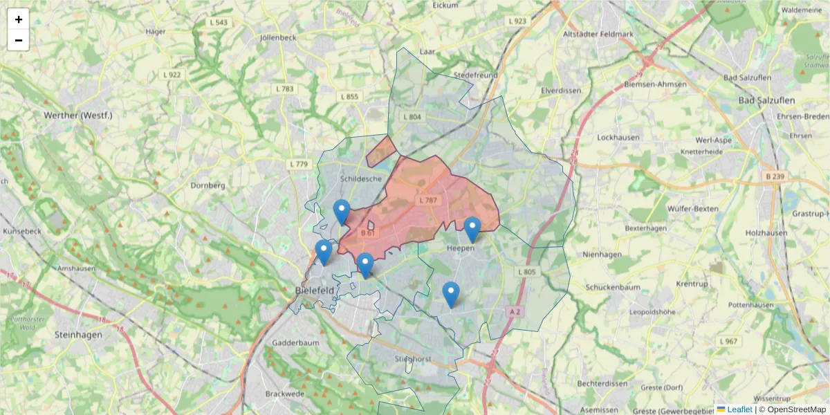 Karte des Postleitzahlen Bereichs  und der umliegenden Postleitzahlen in Deutschland